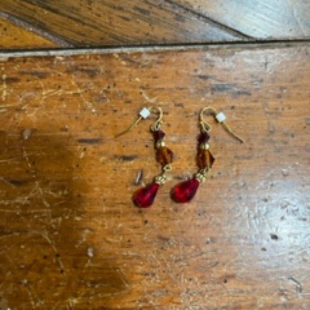 Ruby and Amber Colored Beaded Earrings